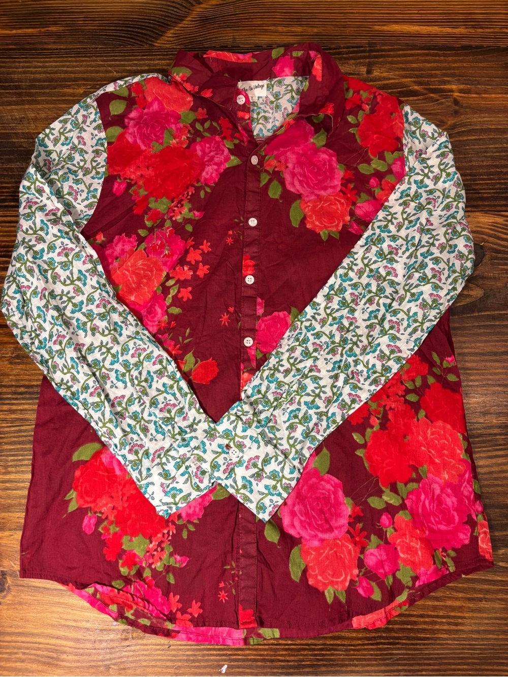 THE NU VINTAGE Women’s L Floral Button Down Shirt Boho Cottagecore Made in USA - Picture 7 of 9